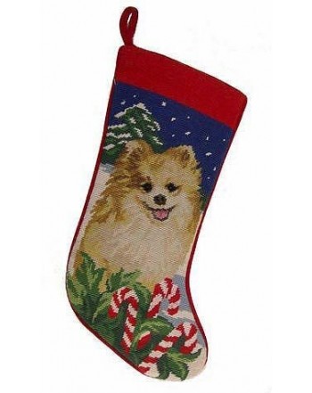 Pomeranian Christmas Stocking Hand Stiched Needlpoint