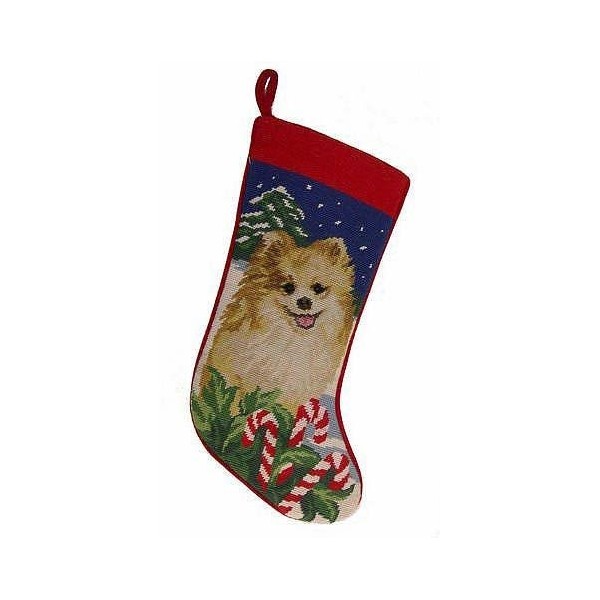 Pomeranian Christmas Stocking Hand Stiched Needlpoint