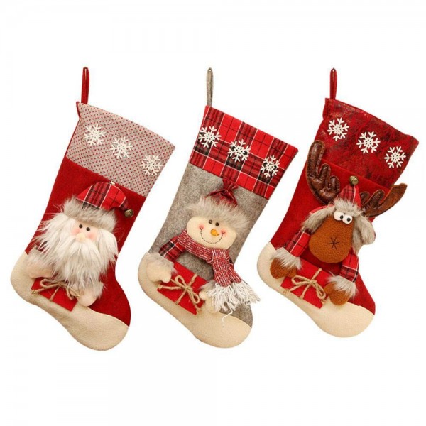 Christmas Stocking - Set of 3 Santa - Snowman - Reindeer - Xmas ...