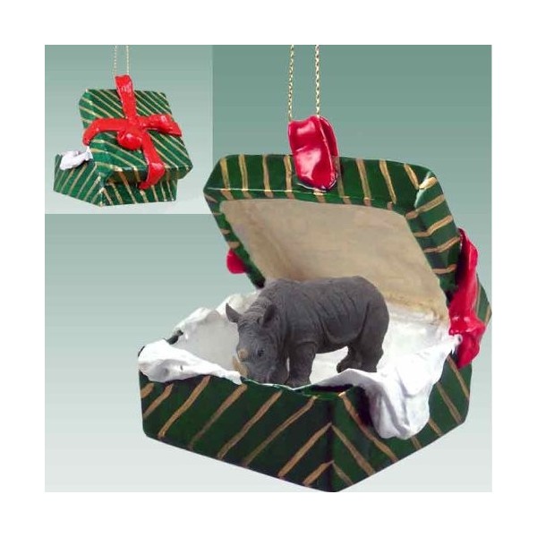 Rhinoceros Gift Box Christmas Ornament