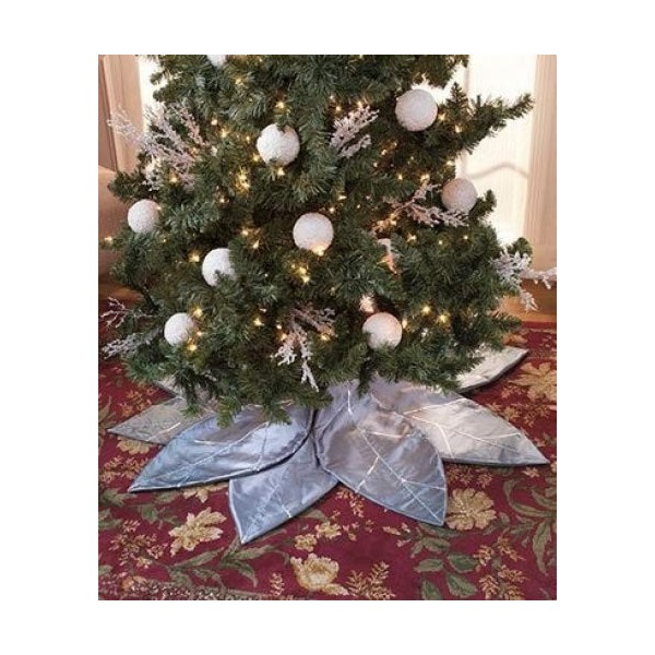 Christmas Tree Silver Poinsettia Skirt