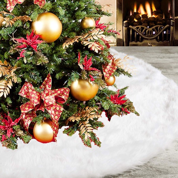 Christmas Tree Skirt 48 inches Snowy White Faux Fur Tree Skirt for Xmas ...