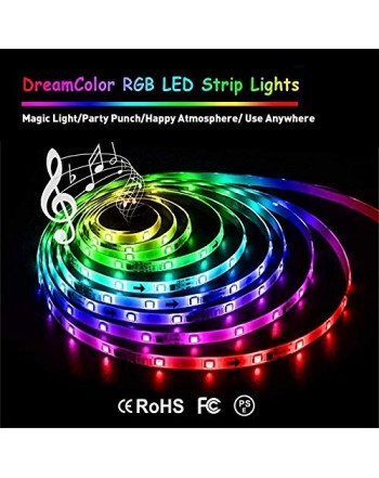 Dream Color LED Strip Lights Chasing Effect Neon Rope W RF Remote 12V Power Supp