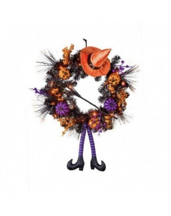 Lighted Witch Halloween Wreath Decoration