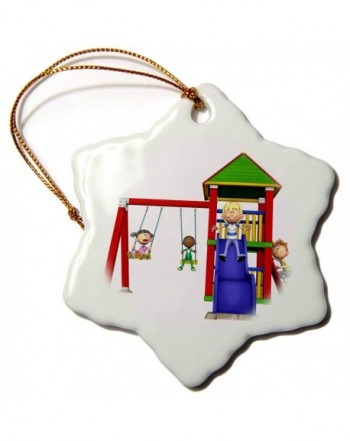 Cartoon Children Playground Snowflake Ornament Porcelain