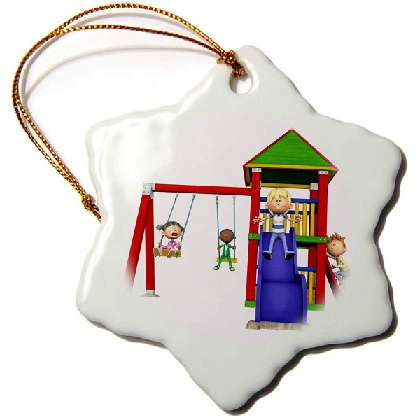 Cartoon Children Playground Snowflake Ornament Porcelain