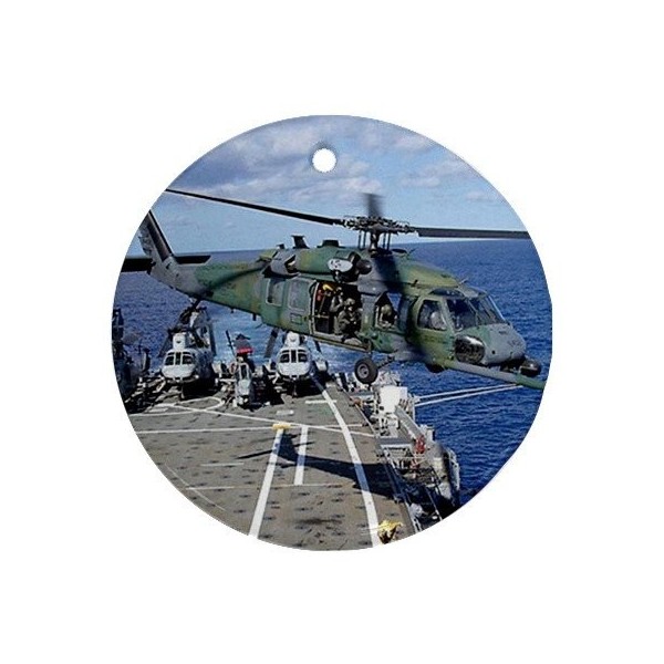 Helicopter Ornament round porcelain Christmas