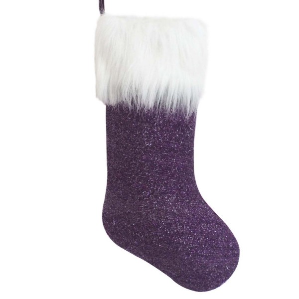 Purple Sparkle Sequin Blingbling White Faux Fur Cuff Christmas Stocking ...