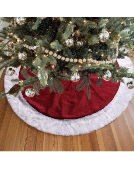 48 Inch Christmas Red Tree Skirt with White Faux Fur Xmas Holiday Large ...