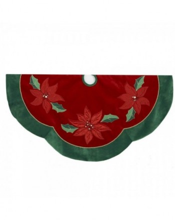 Red/Green Poinsettia Scalloped Treeskirt - 48-Inch - Red/Green ...