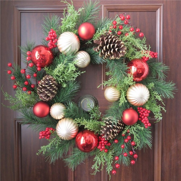 Red and Gold Christmas Wreath for Front Door Quality Plastic Mercury ...