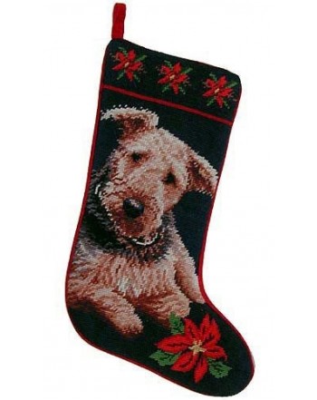 Airedale Christmas Stocking Hand Stiched Needlpoint