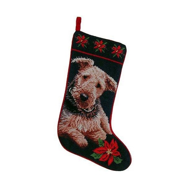 Airedale Christmas Stocking Hand Stiched Needlpoint