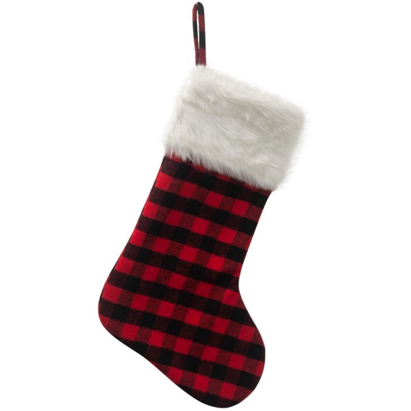 Red and Black Plaid Christmas Stocking Double Layers Gift Holder White ...