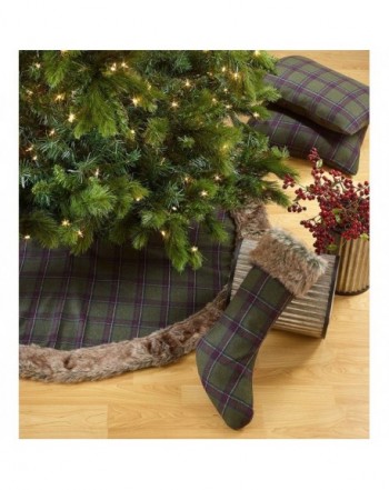 15 x 19 SARO LIFESTYLE Forester Collection Faux Fur Tartan Plaid Christmas Stocking Green