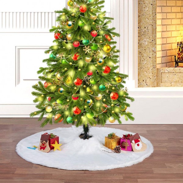 Luxury Faux Fur Christmas Tree Skirt Soft Snow White Tree Mat Christmas ...