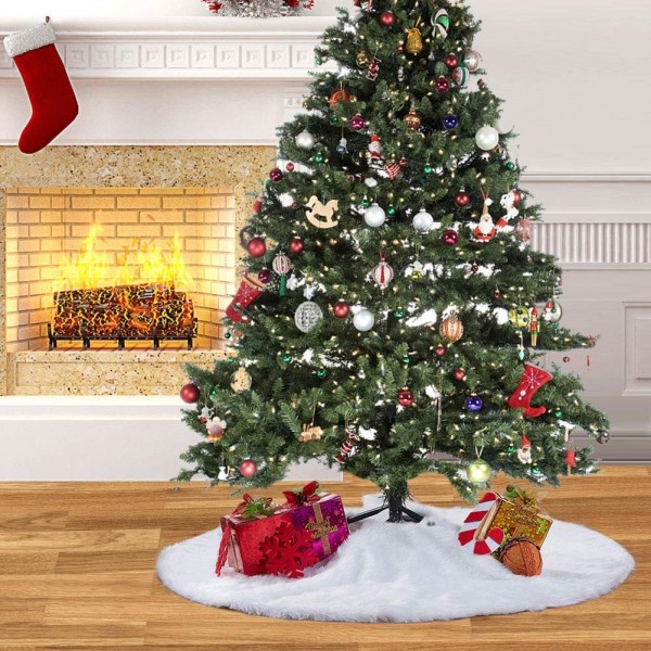 Luxury Faux Fur Christmas Tree Skirt Soft Snow White Tree Mat Christmas ...