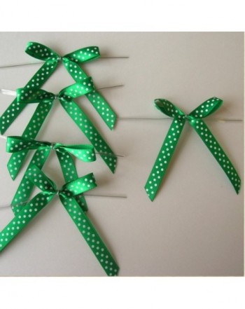 Polka Green Satin Pre tied Ribbon