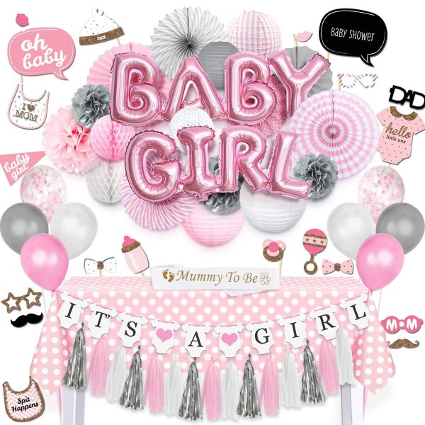 NICROLANDEE Pink Baby Shower Decorations NICROLANDEE Pink Baby Shower Decorations