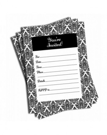 Black White Damask Invitations Anniversary