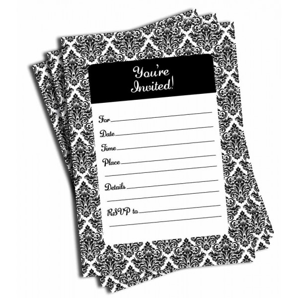 Black White Damask Invitations Anniversary