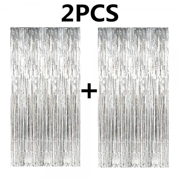 FECEDY Silver Metallic Curtains Decorations