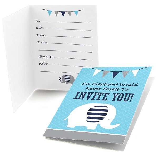 Blue Elephant Shower Birthday Invitations