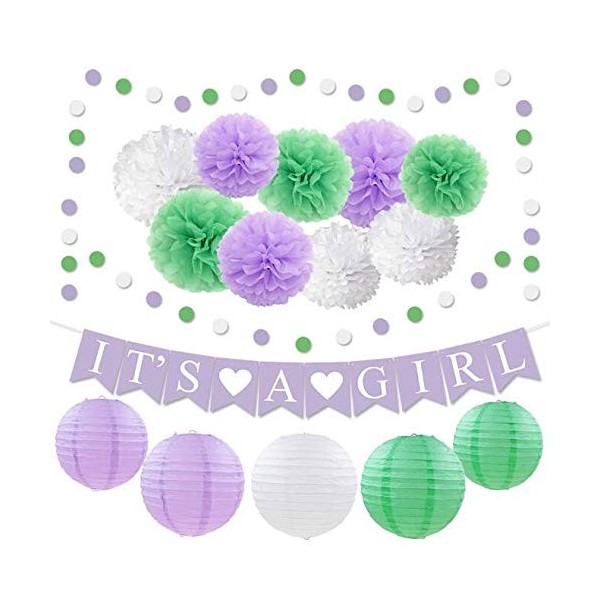 Girl Baby Shower Decorations Kit Purple Lavender Lilac Mint Green