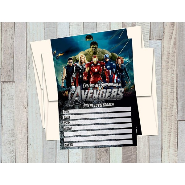 AVENGERS Birthday Invitations matching envelopes