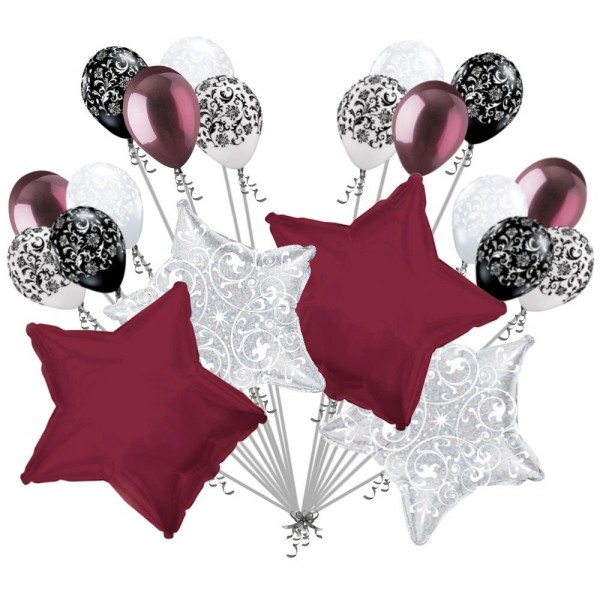 Burgundy Filigree Balloon Bouquet Wedding