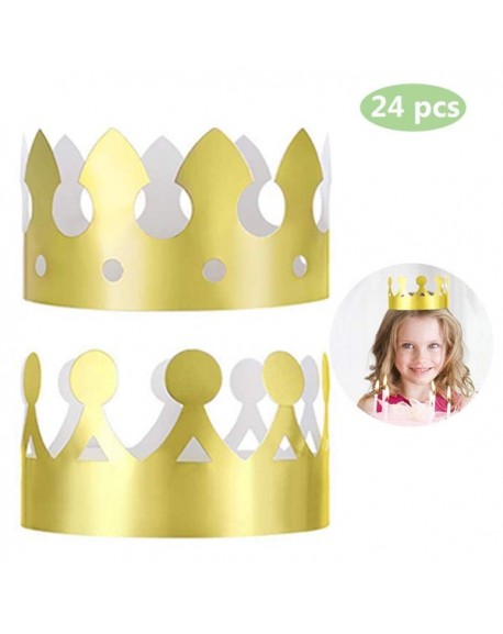 24 Pieces Golden King Crowns (2 Style) - Gold Foil Paper - Party Crown ...