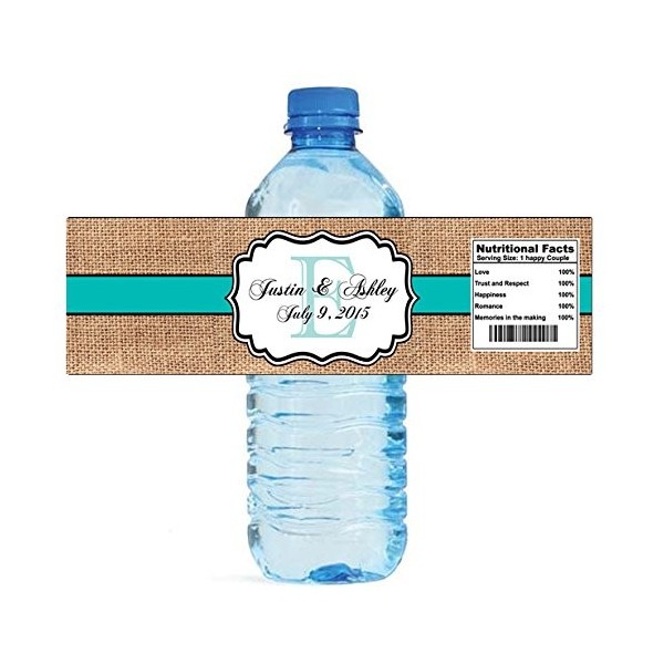 100 Burlap Blue Stripe Monogram Wedding Water Bottle Labels Great for ...