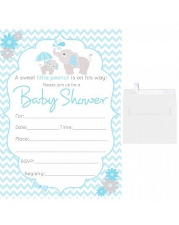 50 fill in blank baby shower invitations blue boy elephant