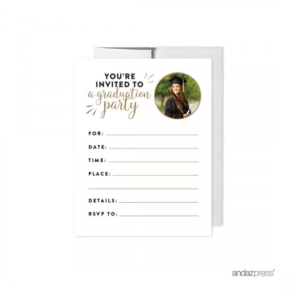 Personalized Graduation Photo Party Collection - Blank New Grad Invitations with Envelopes - 20