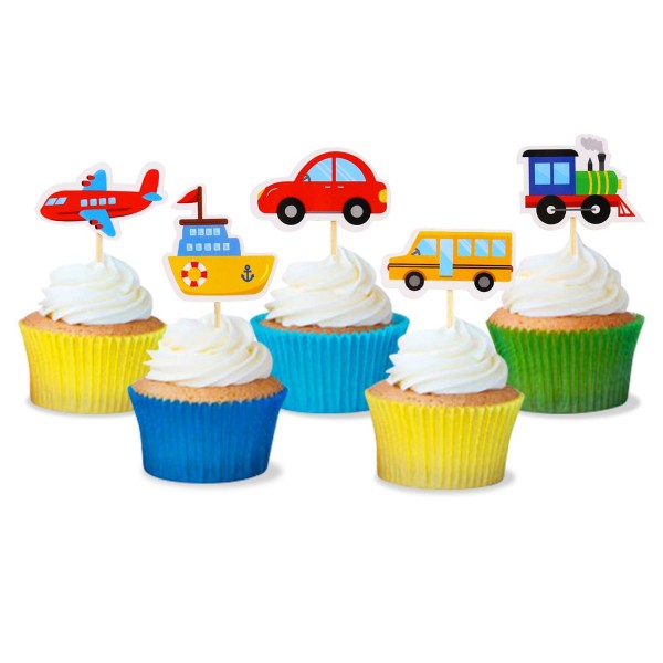Transportation Cupcake Toppers Birthday Decorations