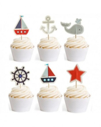 Nautical Cupcake Decorations Birthday GOCROWN