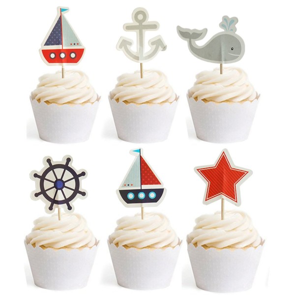 Nautical Cupcake Decorations Birthday GOCROWN