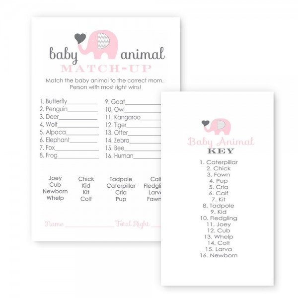 Elephant Shower Animal Match Cards