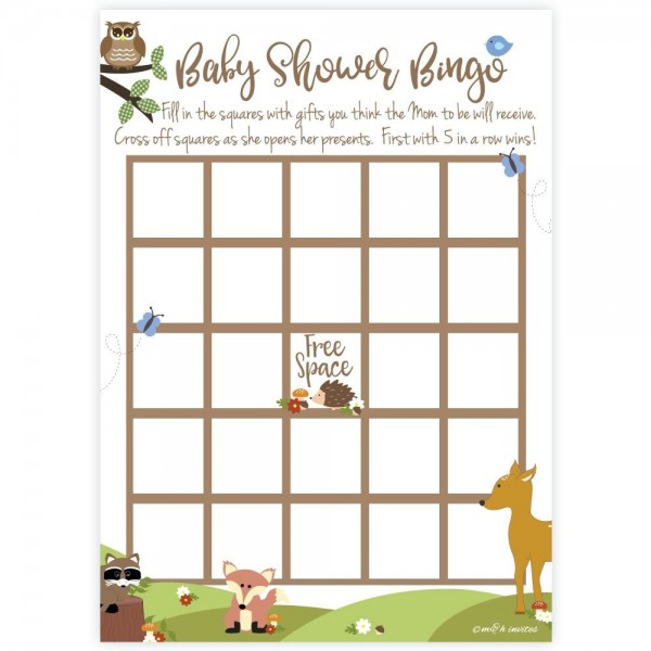 Woodland Animals Shower Bingo Cards