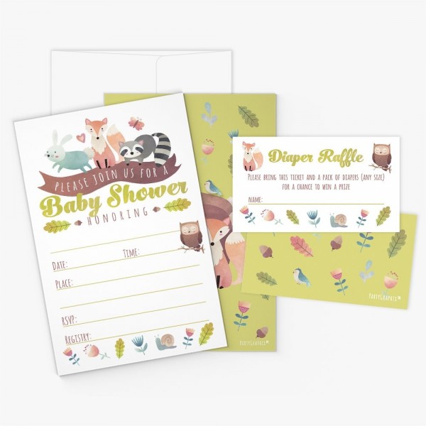 Woodland Animals Invitations Tickets Envelopes