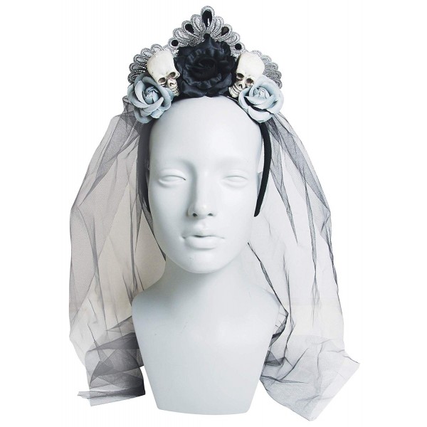 Gothic Halloween Headband Skulls Roses